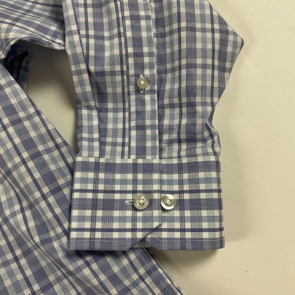 NWT Hickey Freeman Contemporary Fit Shirt Mens 17  32/33 Navy Check Pima Cotton - Picture 4 of 15